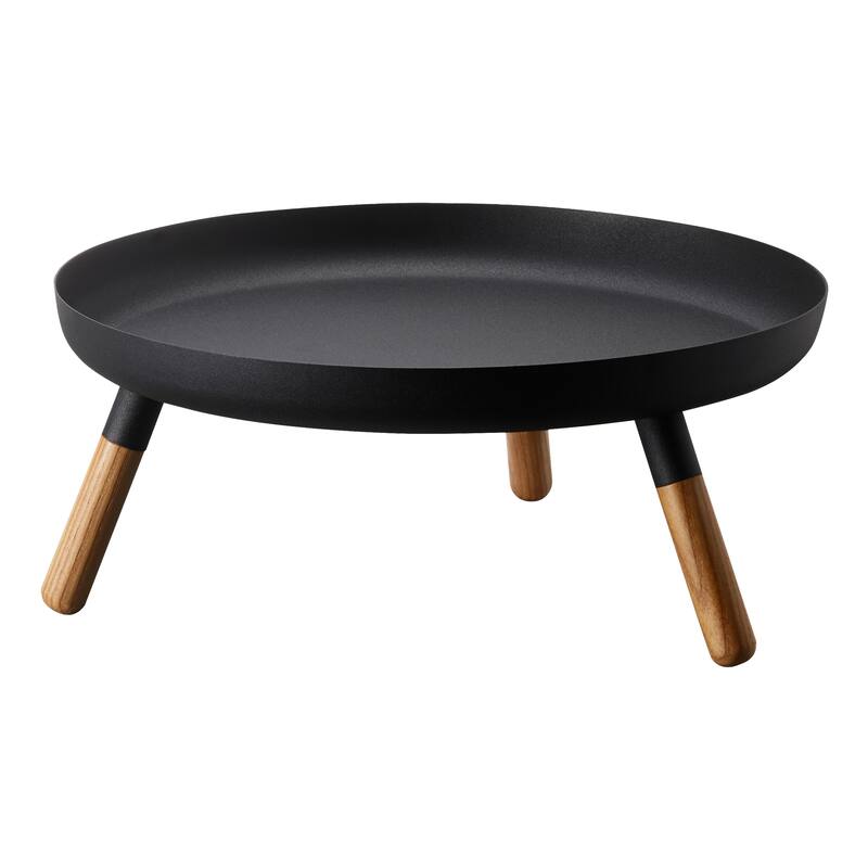Yamazaki Home Countertop Pedestal Tray, Steel and Wood, Holds 3.3 lbs, Minimal Assembly - L 12.6 x W 12.6 x H 5.12 inches