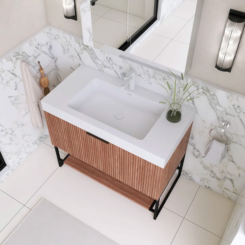 Freestanding Bathroom Vanity with White Integrated Solid Surface Sink