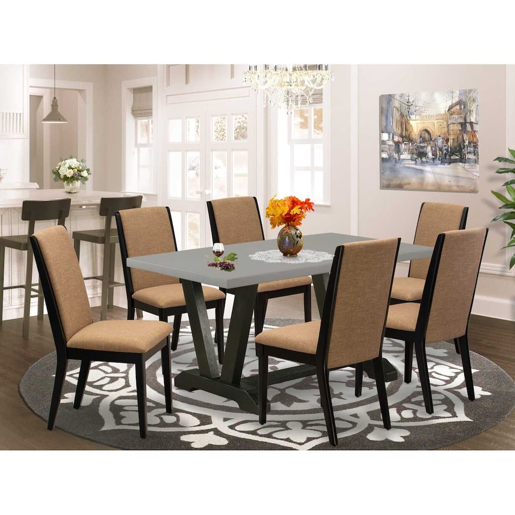 HomeStock 7-Piece Natural Oak Finish Solid Wood Top Dining Table with 6-Chairs