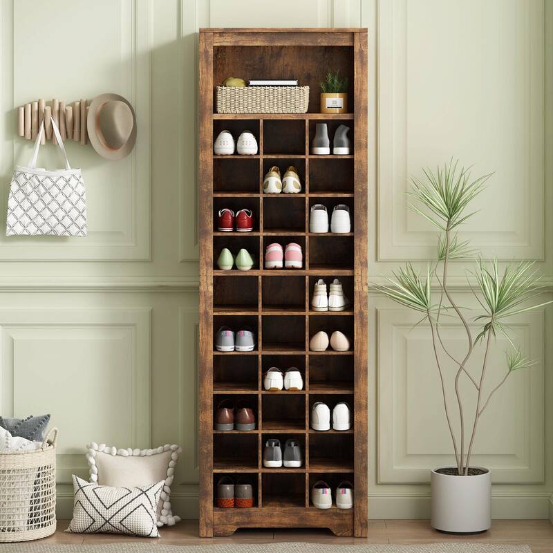 Modern Shoe Cubby Console: Spacious, Free-Standing Storage Cabinet - Rustic Brown