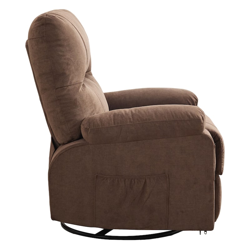 360° Rotating Recliner Chair with Adjustable Backrest, Swivel Rocking Armchair with Footrest, Soft Cushions & Side Pockets