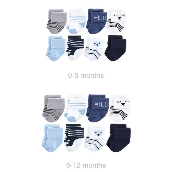 slide 1 of 1, Hudson Baby Infant Boy Grow with Me Cotton Terry Socks, Bear Boy 8-Pack, 0-6 and 6-12 Months - Blue Bear Boy 16-Pack 0-6 and 6-12 Months - Blue Bear Boy 16-Pack
