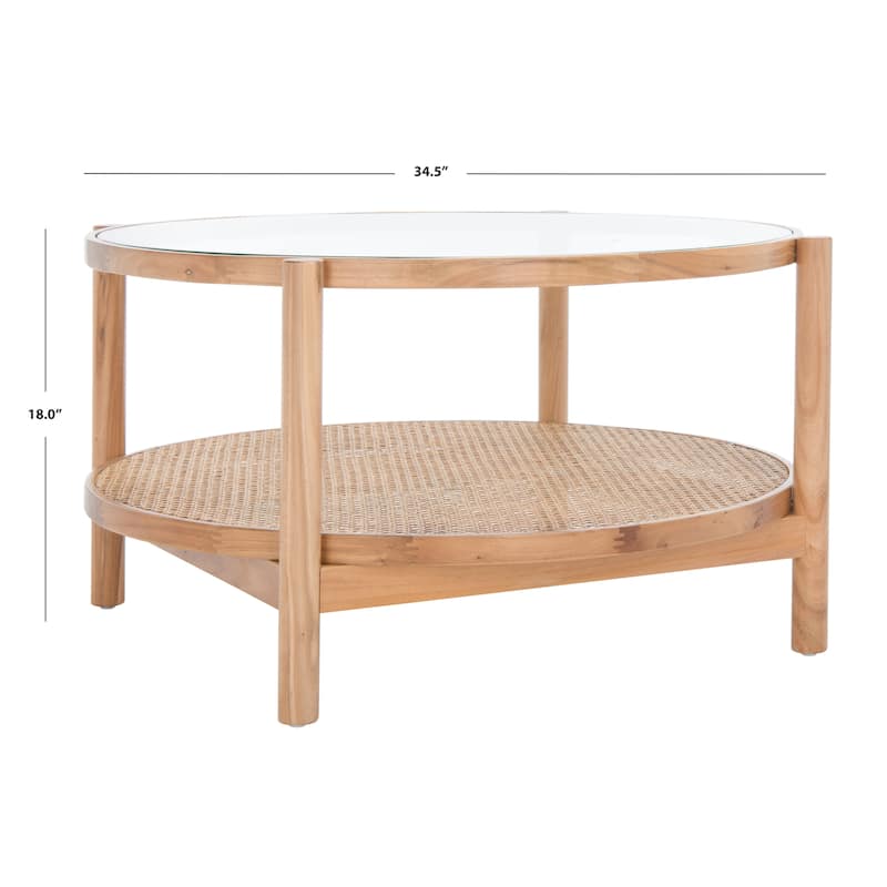 SAFAVIEH Couture Karyna 2-Tier Rattan/Glass Coffee Table - 35"W x 35"D x 18"H