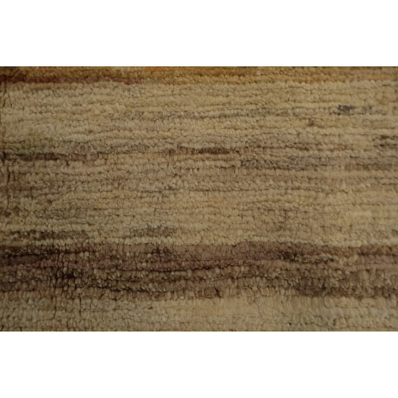 Hand Knotted Oriental 100% Wool Carpet Modern Stripe Beige & Ivories Gabbeh Area Rug - 9' 7'' X 6' 6''