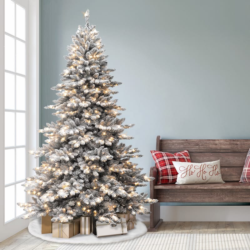 Puleo International 7.5 ft. Pre-Lit Flocked Royal Majestic Artificial Christmas Tree