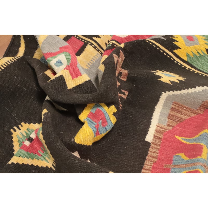 Hand Woven Oriental 100% Wool Carpet Southwestern Tribal Multi-Colored Kilim Area Rug - 9' 9'' X 7' 0''