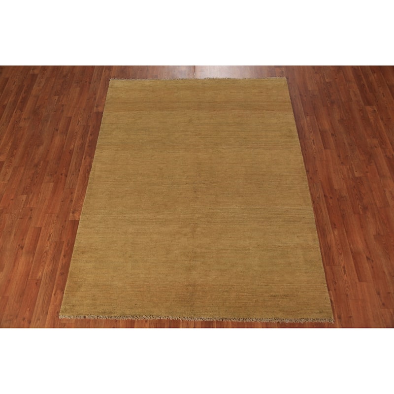 Modern Yellow Gabbeh Oriental Area Rug Handmade Wool Carpet - 5'0" x 6'7"