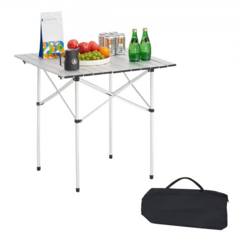 Silver Aluminum Alloy Adjustable Height Foldable Portable Camping Table for Outdoor Use