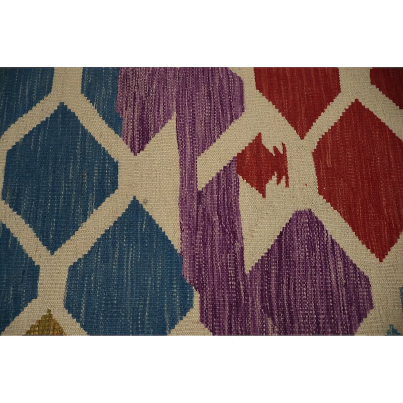 Hand Woven Oriental 100% Wool Carpet Southwestern Tribal Multi-Colored Kilim Area Rug - 11' 8'' X 8' 0''