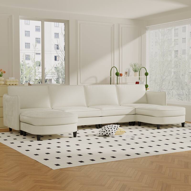 Christopher Knight Home - Benjamin Grand 6-Seater U-Shaped Sofa with Movable Ottoman and Convenient Storage Pockets