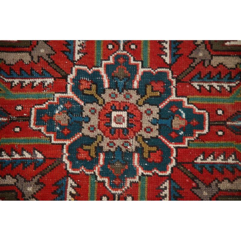 Hand Knotted Oriental 100% Wool Carpet Traditional Medallion Red Heriz Area Rug - 10' 7'' X 7' 2''