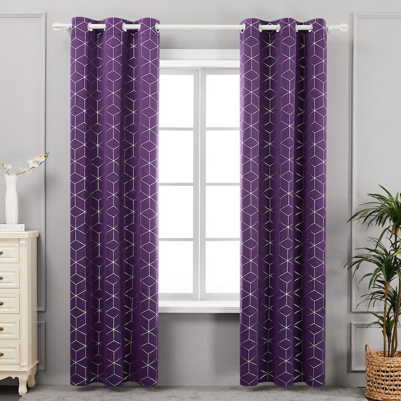Deconovo Decorative Silver Diamond Curtains (2 Panel) - 42x45 Inch-4PC - Royal Purple
