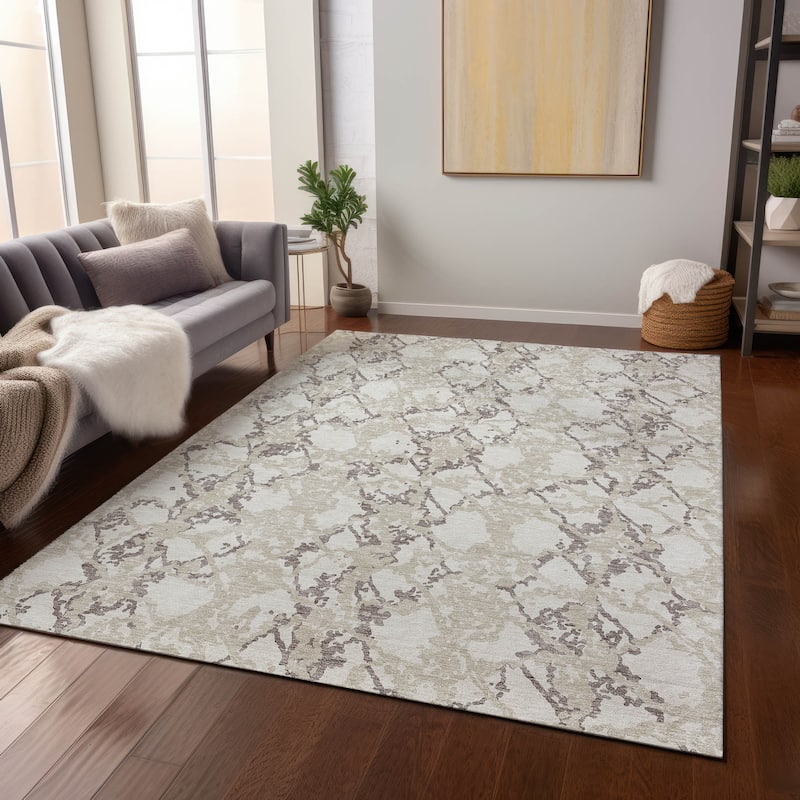 Machine Washable Indoor/ Outdoor Abstract Modern Chantille Rug