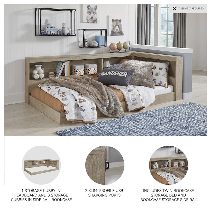 Oliah Natural Bookcase Storage Bed