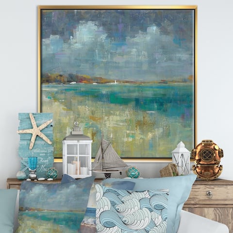 Designart 'Sky and Sea' Nautical & Coastal Framed Canvas - Blue