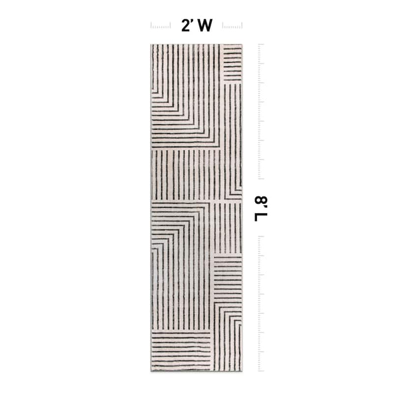 World Rug Gallery Distressed Bohemian Stripes Washable Non Slip Area Rug - Beige - 2'x8' Runner