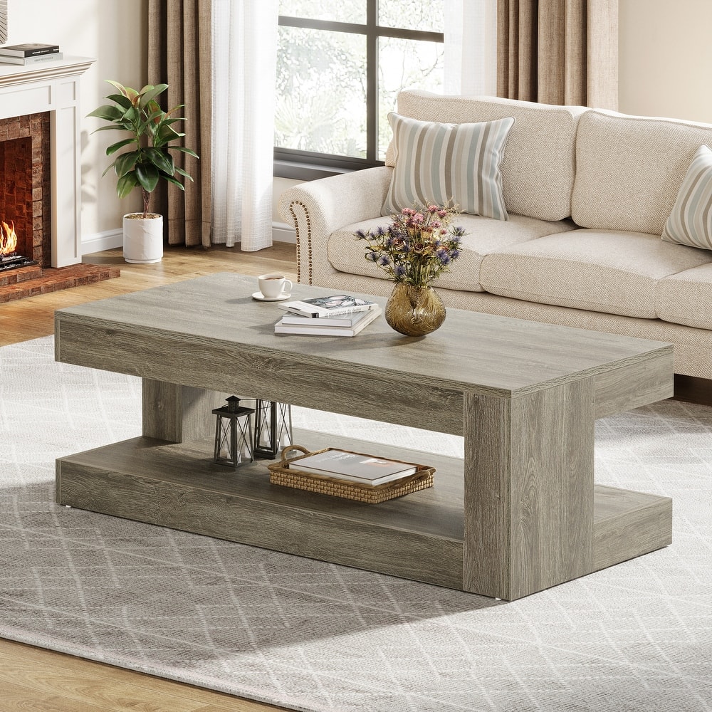 47-Inch Rectangular Coffee Table with Storage for Living Room, Grey - 23.62" D x 47.24" W x 19.69" H