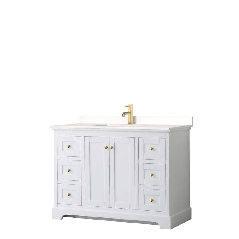 Avery 48-inch Single Vanity, Quartz Top - White, Gold Trim, White Quartz Top