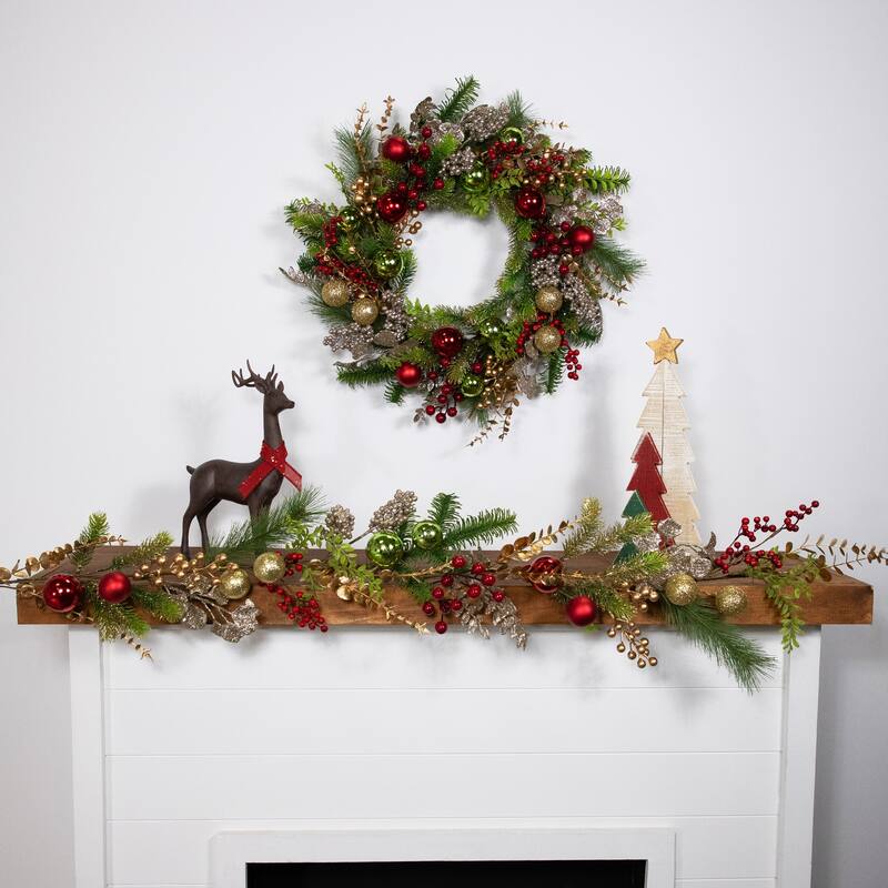 Ball Ornaments Glittered Artificial Christmas Garland - 5' x 10" - Unlit - 5' x 10"