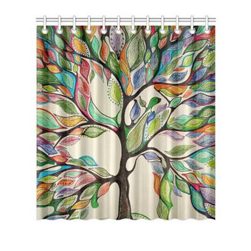 Shower curtain Butterfly Tree Nature Pattern with 12 Hooks