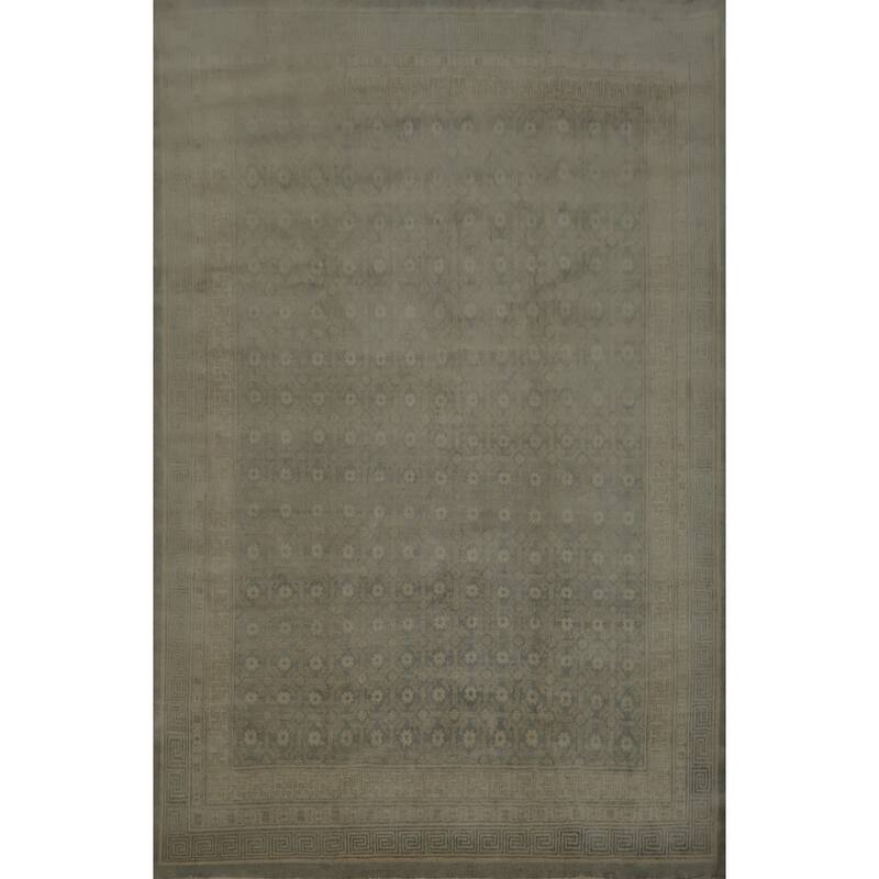 Hand Knotted Oriental 100% Wool Carpet Transitional All-Over Greys & Charcoal Khotan Area Rug - 10' 1'' X 8' 2''