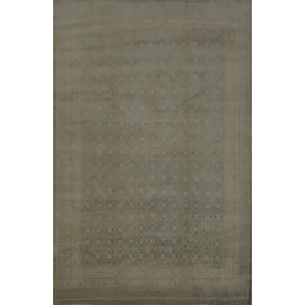 Hand Knotted Oriental 100% Wool Carpet Transitional All-Over Greys & Charcoal Khotan Area Rug - 10' 1'' X 8' 2''