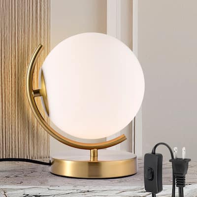 Table Lamp Mid Century Desk Lamp with Glass Globe Shade Minimalist Nightstand Metal Standing Lamps for Bedroom