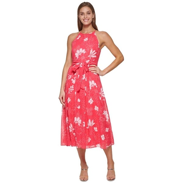Dkny Women's Floral Print Clip Dot Midi Dress Pink Size 12 - Bed Bath &  Beyond - 40631165