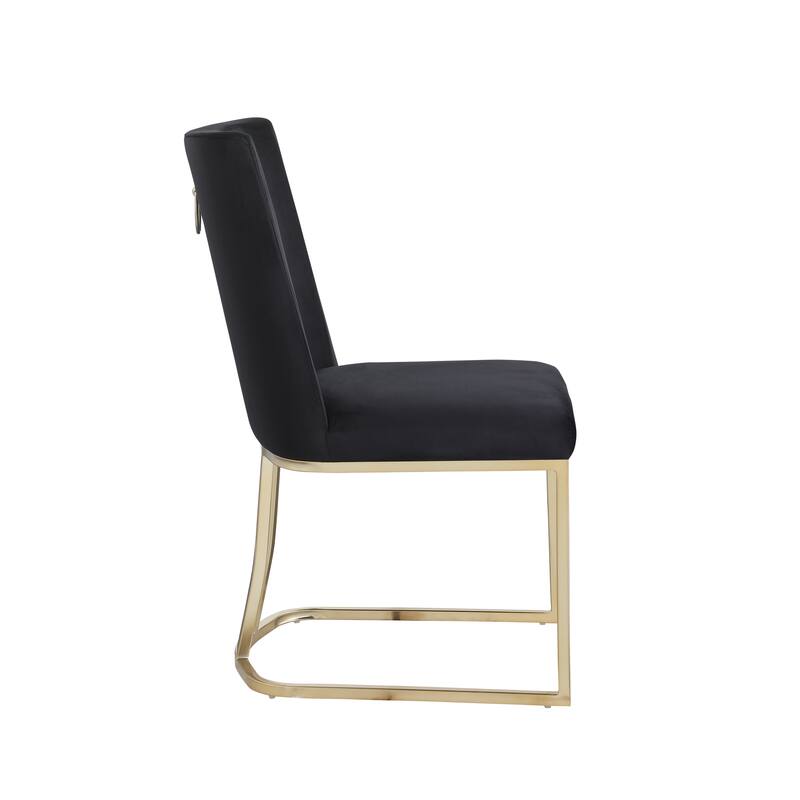 Modern Dining Chairs Set of 2, Upholstered Dining Table Chair, Velvet Accent Chair, Reception Chair with Metal Legs, Black