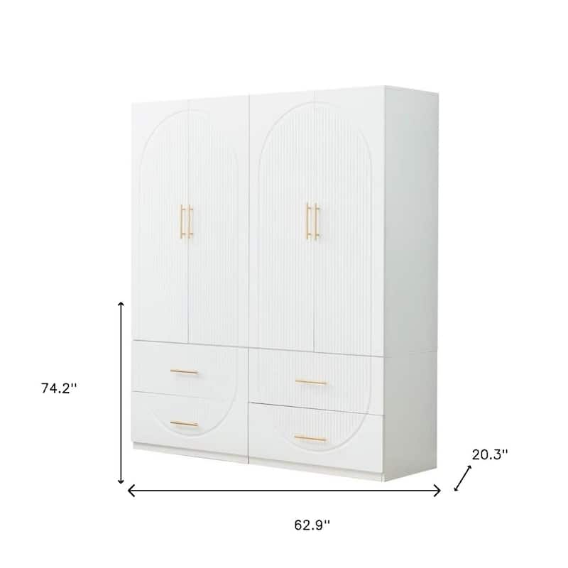 HomeRoots 74" White Carved Geometric Four Door Four Drawer Combo Dresser