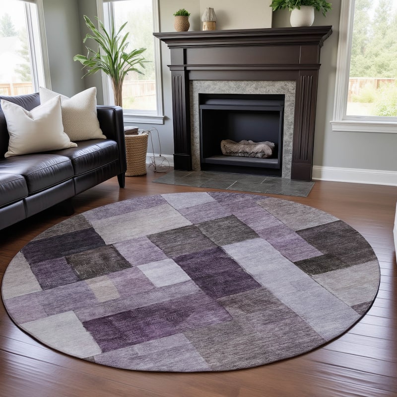 Premium Washable Super Soft Causal Blocky Mayfield Rug - Eggplant - 8' x 8'
