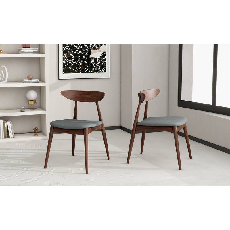 Retro Upholstered Dining & Kitchen Chairs with Wood Frame, Set of 2