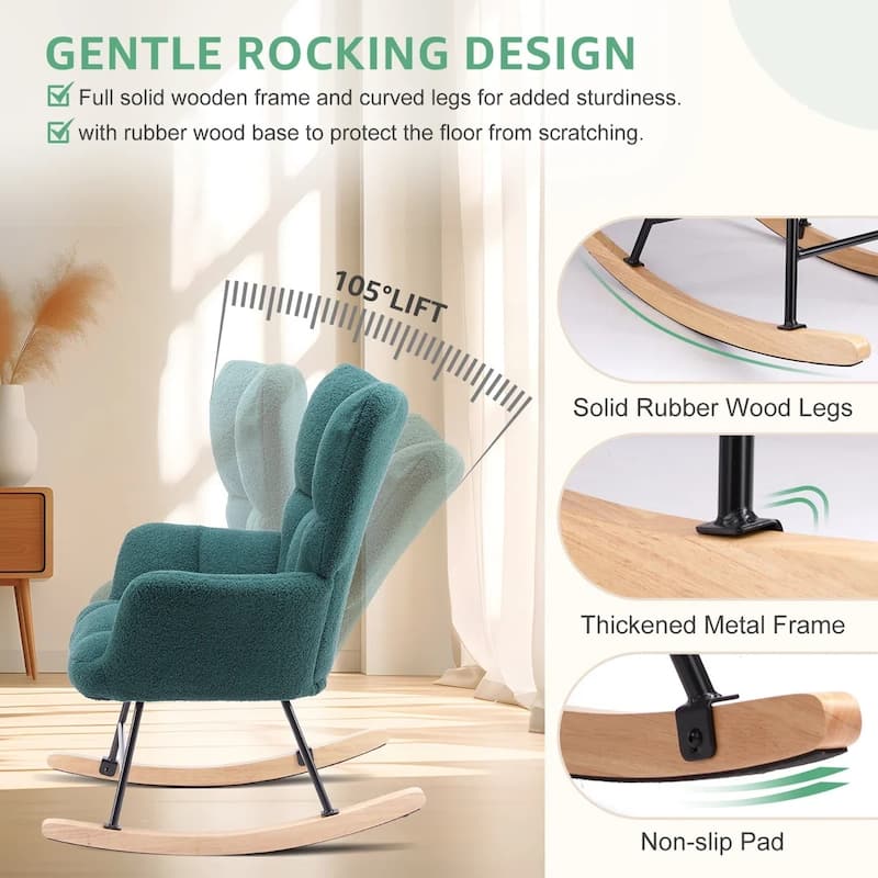Rocking Chair Upholstered Glider Rocker Rocking Accent Chair Padded Seat with High Backrest Armchair