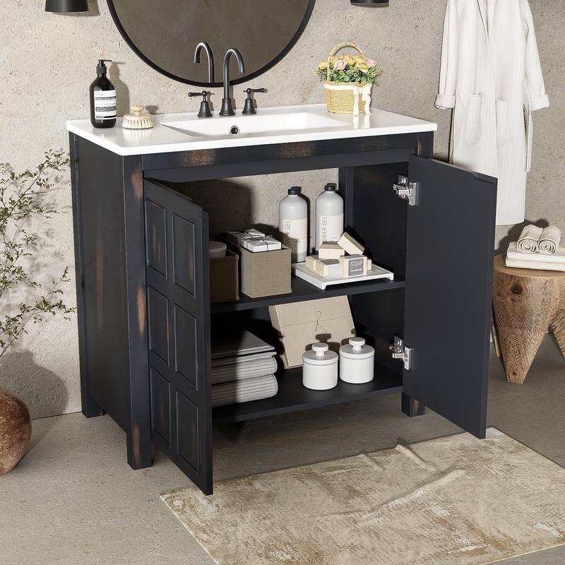 MEDUNJESS Retro Bathroom Vanity Set with Ceramic Sink, Bathroom Storage Cabinet