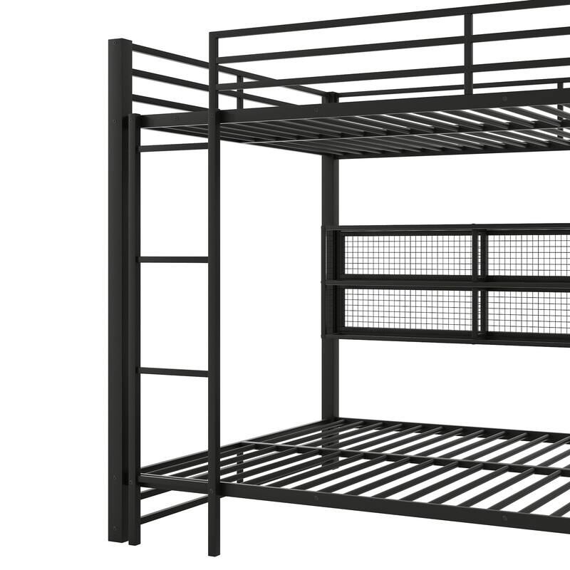 GDFStudio - Metal Queen Bunk Bed with Storage, LED Lighting & Space-Saving Design