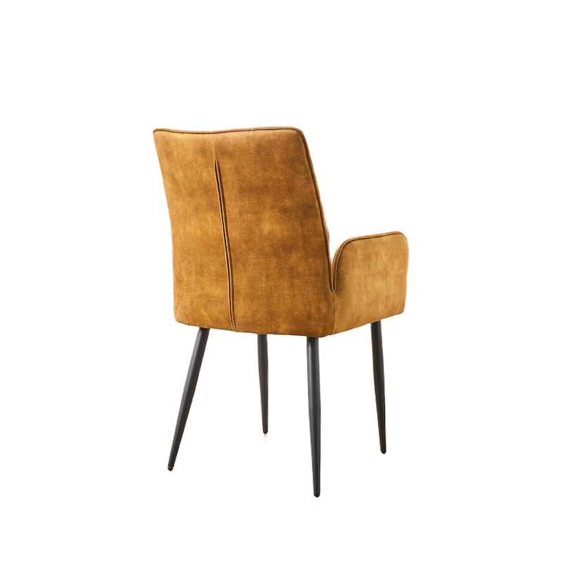 Modern Velvet Dining Chairs 2-Piece Set - Soft Cushioned Seats with Iron Frames in Mustard