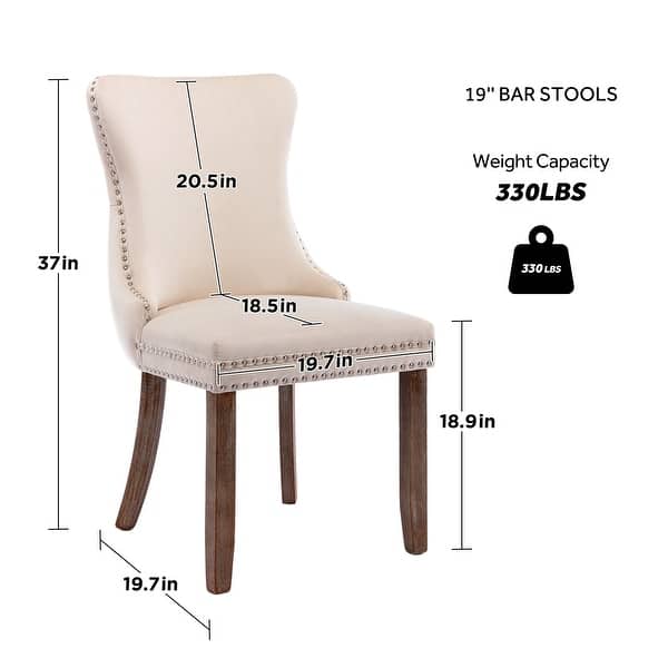 dimension image slide 1 of 6, KATA Velvet Upholstered Wingback Dining Chairs Set of 2