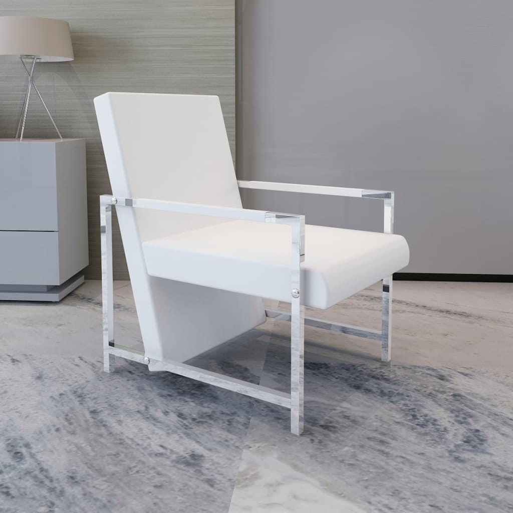 vidaXL Cube Armchair White Faux Leather - 20.9" x 27.2" x 28.7"