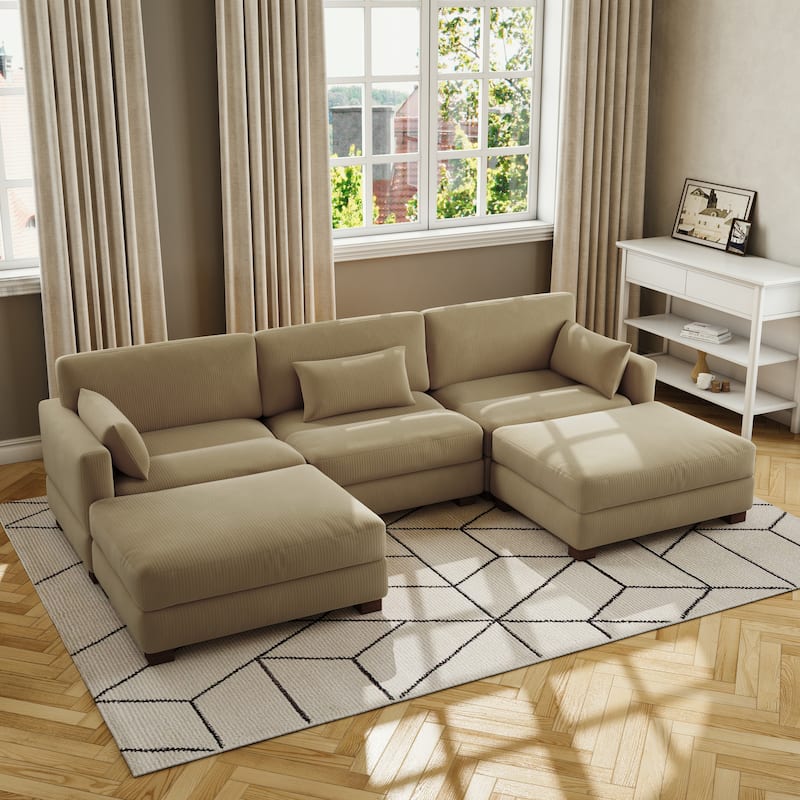 Corduroy Upholstered Modular Sectional Sofa for Living Room