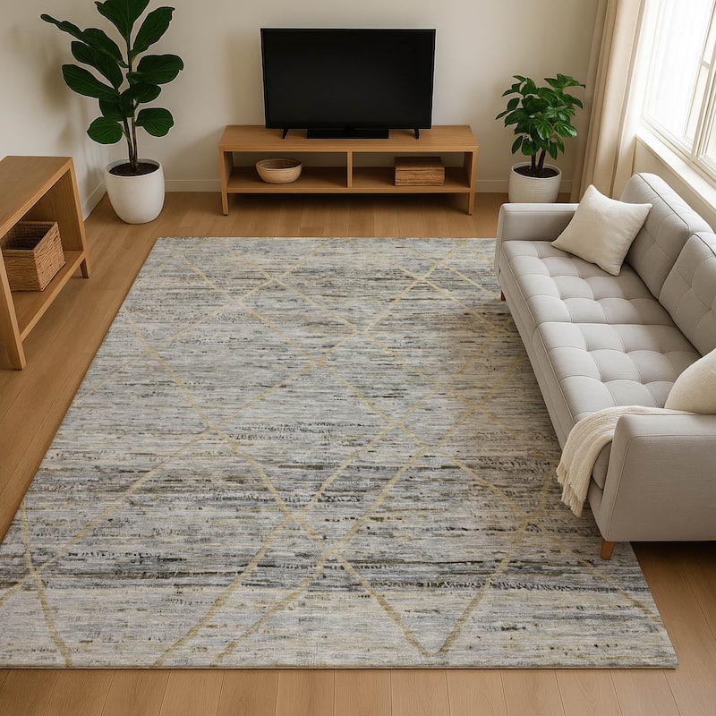 Premium Washable Super Soft Modern Global Mayfield Rug - Pewter - 8' x 10'