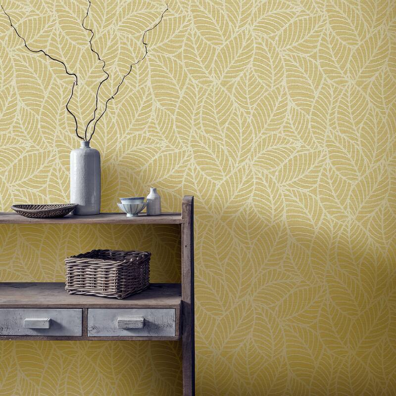 Arthouse Mavis Mustard Leaf Wallpaper