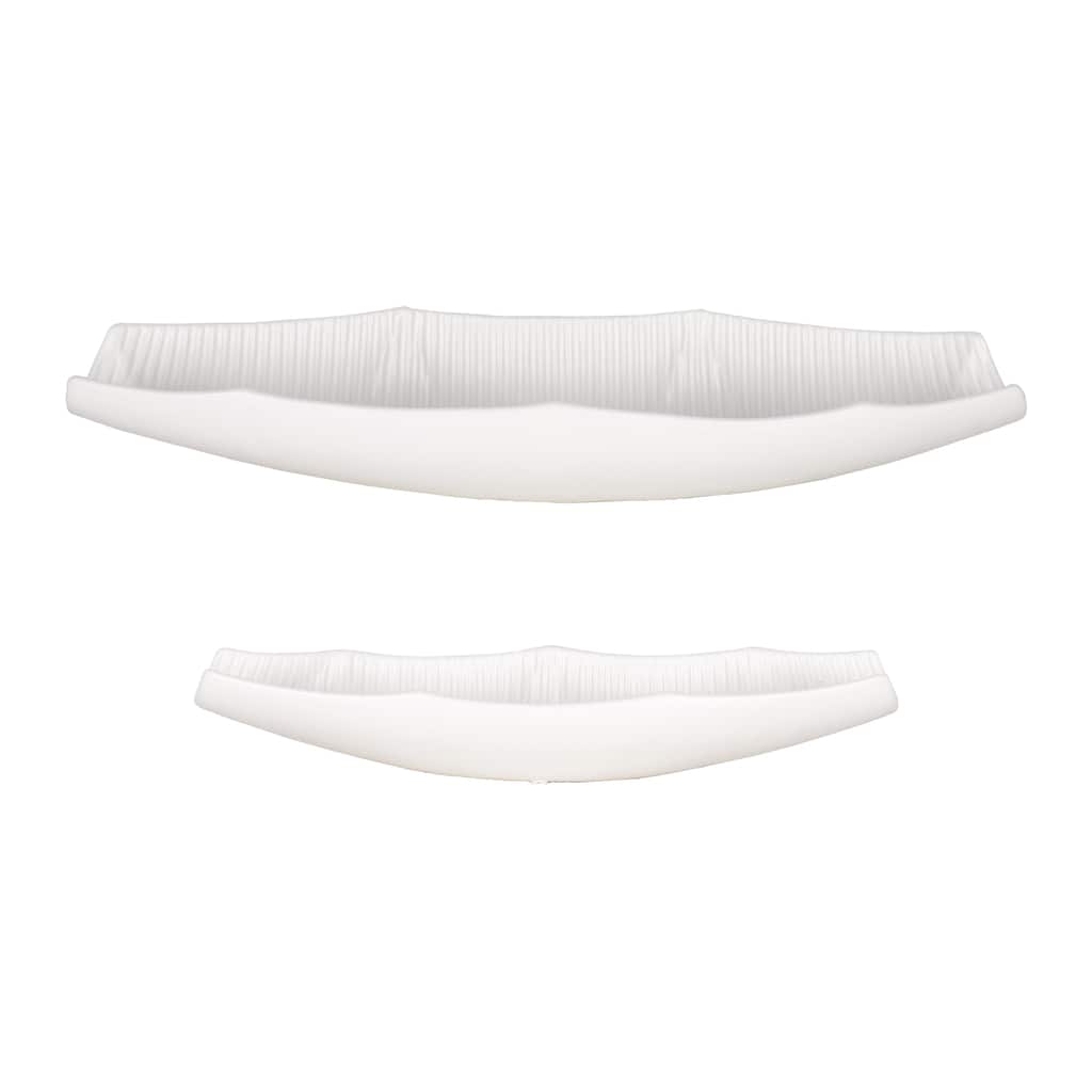 Ceramic Bowls Savoir Style Ribbed Modern (Set of 2) - 2/3" White - 20" x 6" x 3"