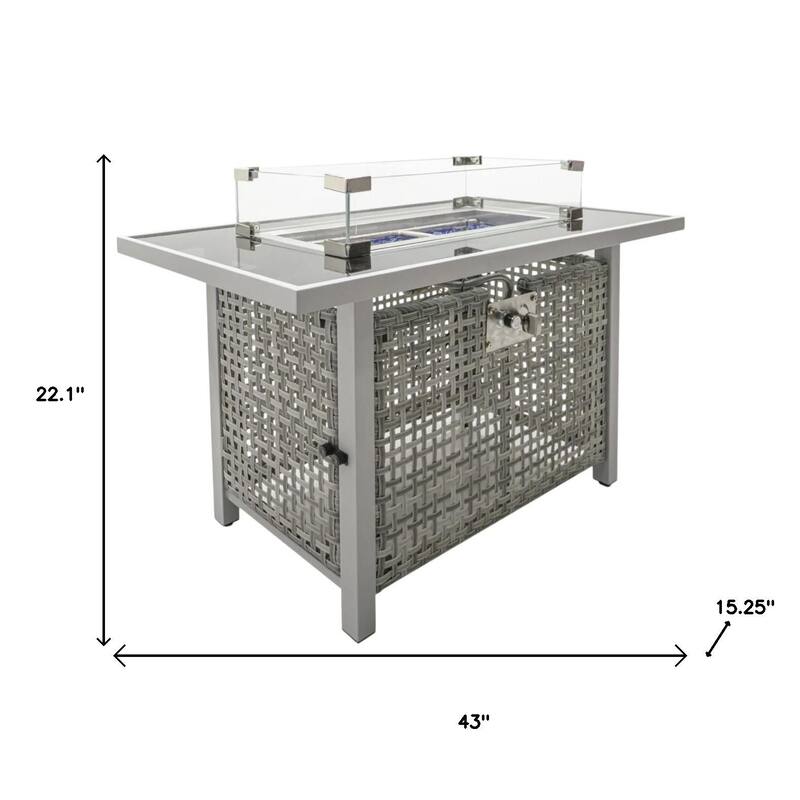 60000 BTU 45" Gray And Black Steel And Wicker Propane Fire Pit Table With Cover