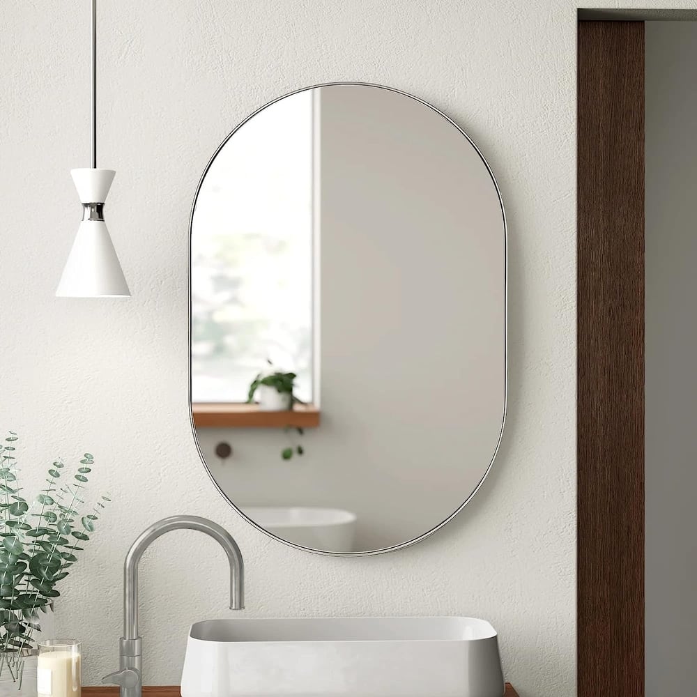 GDFStudio - Forma Soft Contour Oval Metal Bathroom Vanity Wall Mirror with Elegant Silhouette & Easy Wall Mount