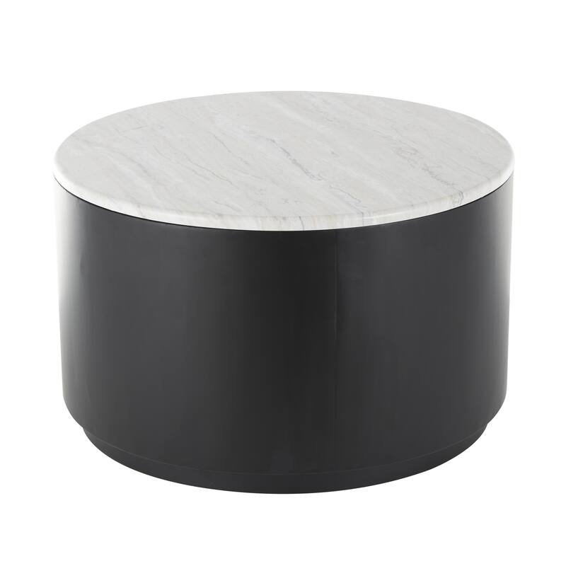 Metal Pedestal Accent Table with Faux White Marble Top - Black - Roche River Decor