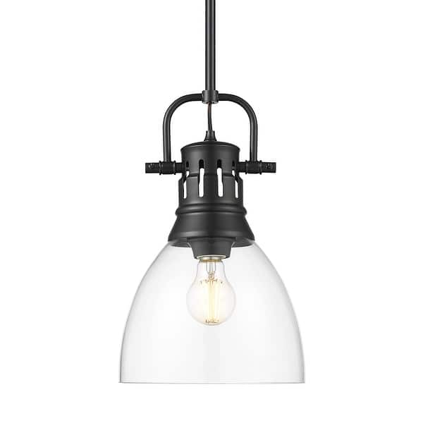 slide 2 of 2, Yep by Golden Lighting Duncan 1-light 9in rod hung Pendant in Matte Black and Clear Glass