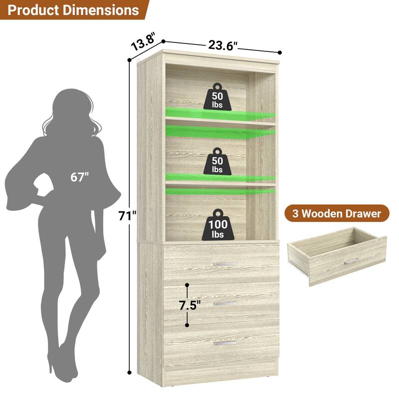 23.6" W Closet System with 3 Wooden Drawers and Storage Shelves, 2FT Sturdy Walk-in Organizer Storage Unit