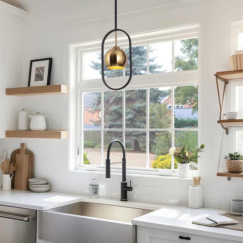 Modern Black Gold 1-Light Metal Pendant Lights Farmhouse Kitchen Island Light for Dining Room