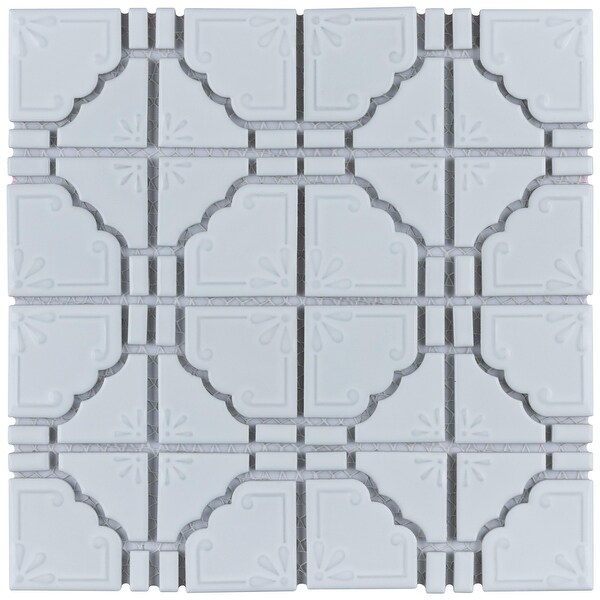 Merola Tile Moonbeam Glossy White 11.75" x 11.75" Porcelain Mosaic Tile