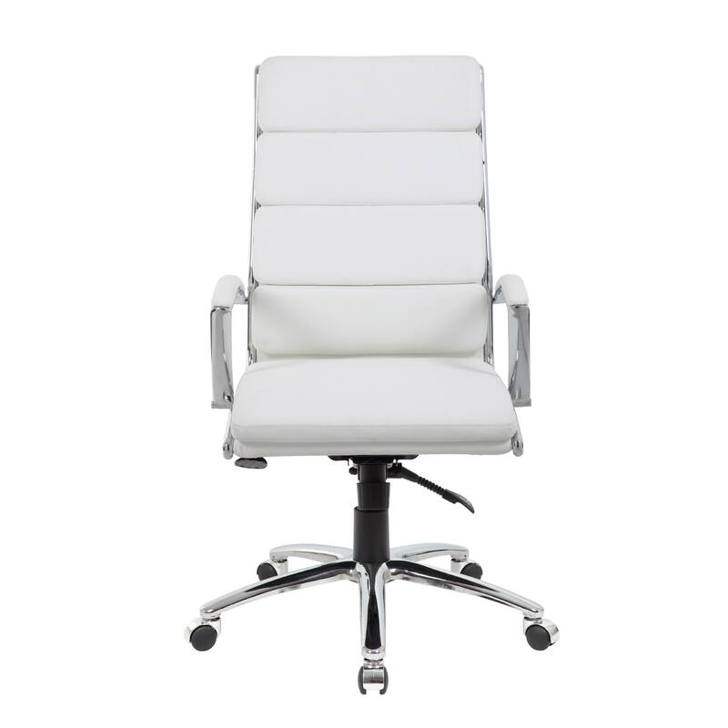 Dave Tall Executive Swivel Armchair, Chrome Finish, White Vinyl